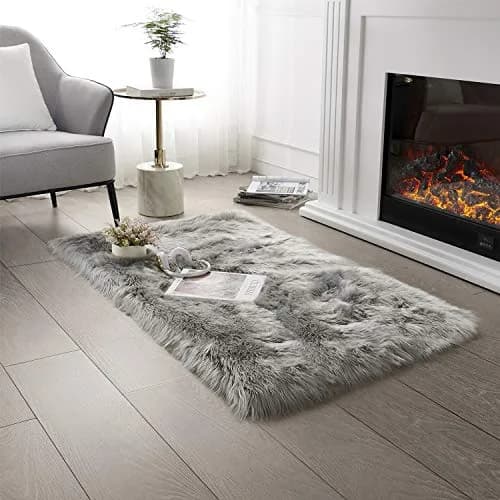 SERISSA Fluffy Faux Sheepskin Fur Area Rug 2ft x 4ft | Soft, Hypoallergenic, Modern Decor thumbnail 1