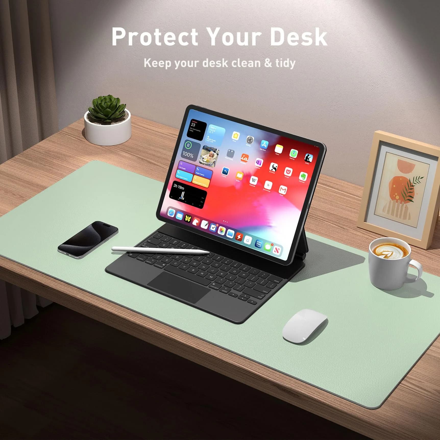 Aothia PU Leather Desk Pad Protector with Suede Base, 35 x 17 Inches, Brown | Protects Your Desk Surface - view 4