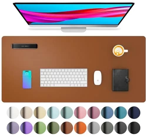 Aothia Faux Leather Desk Mat Large Mouse Pad 42" x 17" | Protects Your Desk from Scratches Stains Spills Heat — 31.5" x 15.7" / Brown