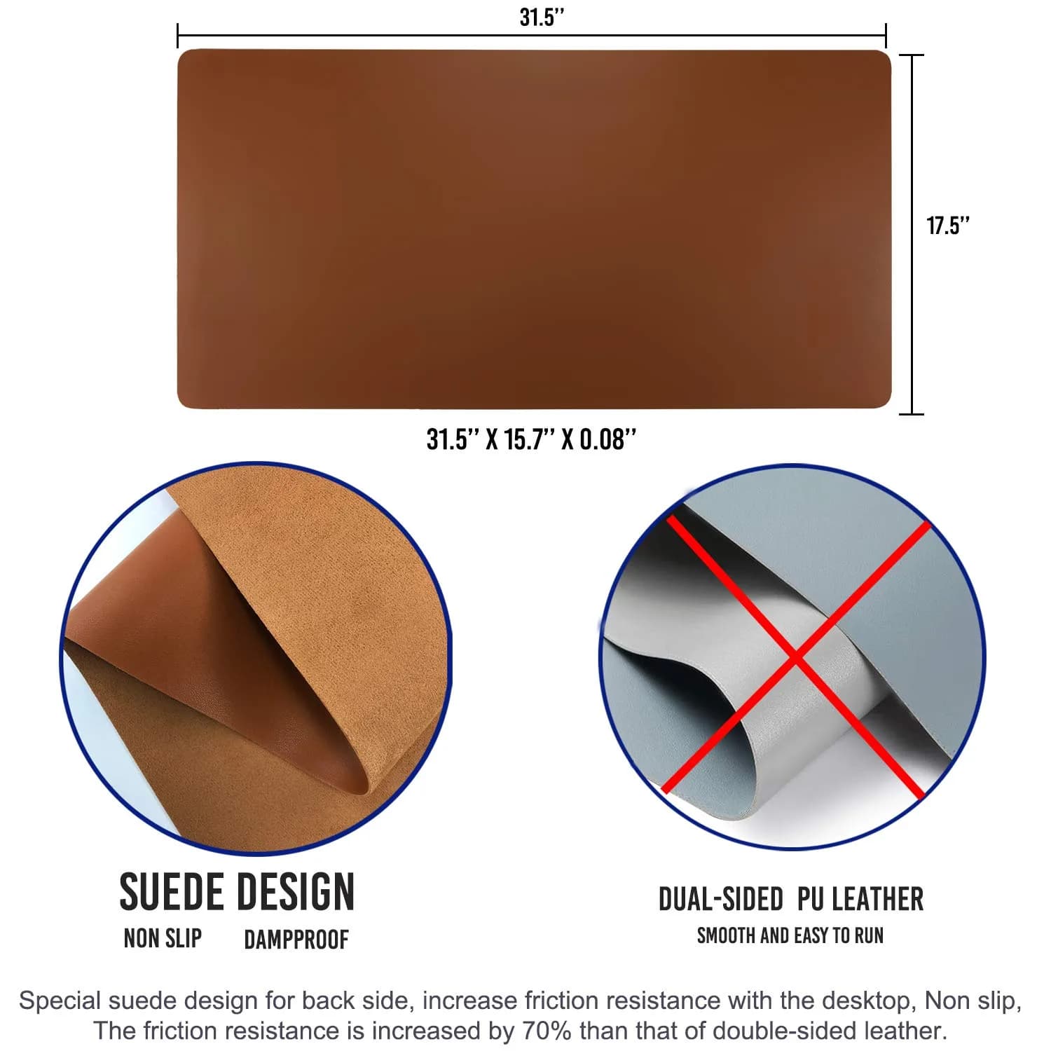 Aothia Faux Leather Desk Mat - Rich Brown, 31.5" x 15.7" | Stylish Desk Protection by Aothia - view 4