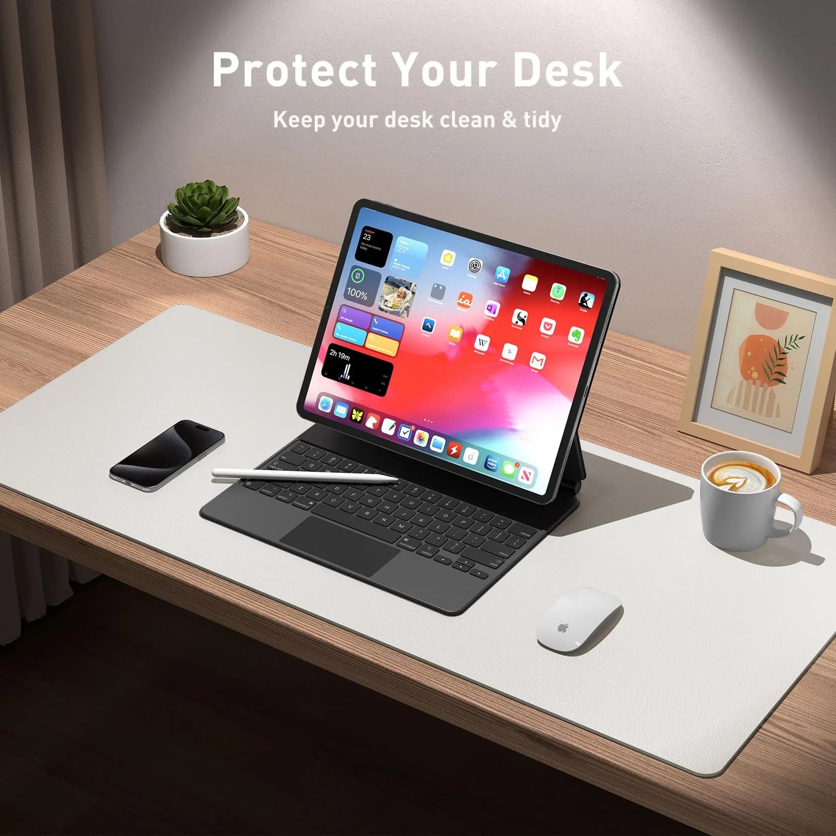 Aothia Off-White PU Leather Desk Pad Protector, Mouse Pad, Office Desk Mat, 31.5" x 15.7" | Protects Desk from Scratches, Stains, Spills - view 3