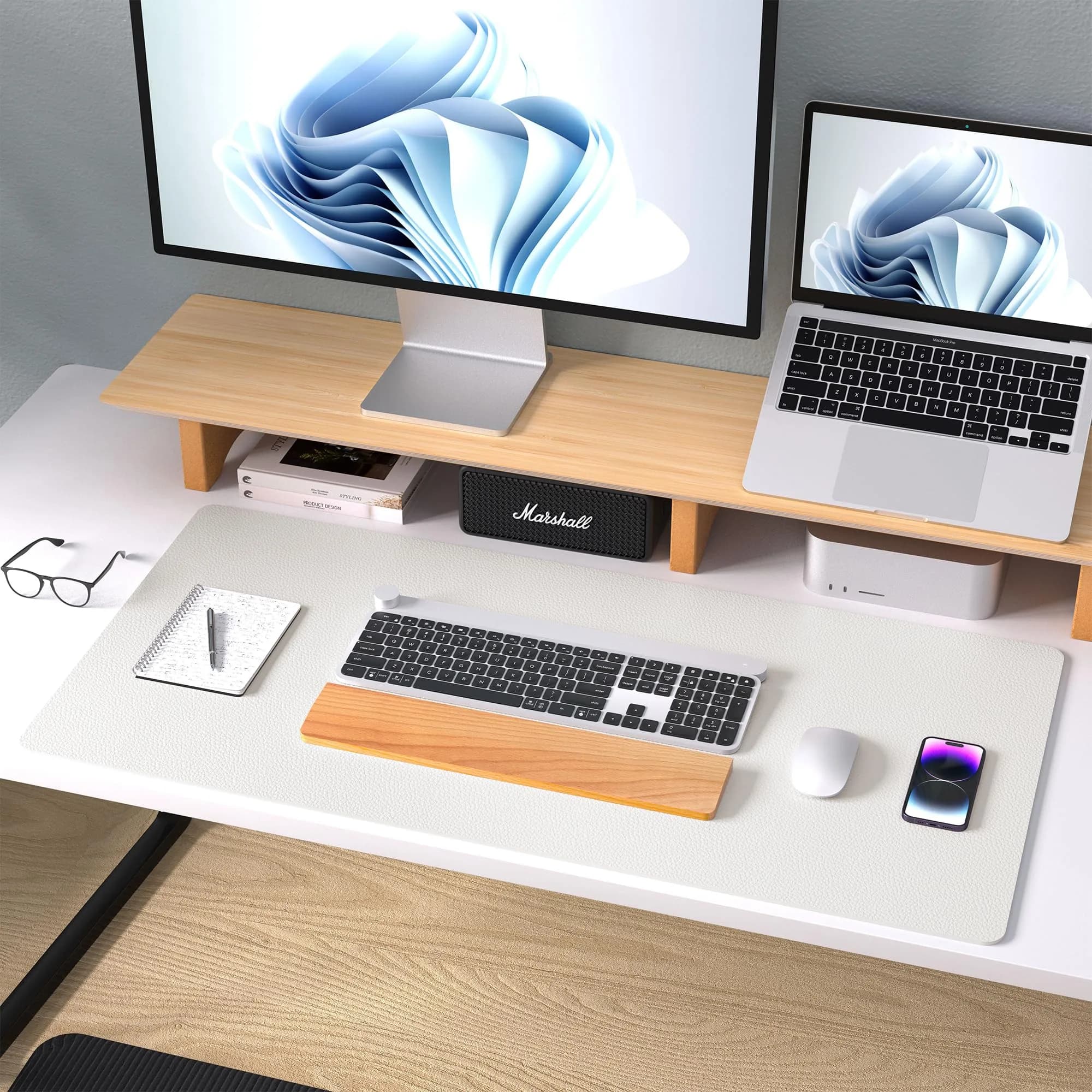 Aothia Off-White PU Leather Desk Pad Protector, Mouse Pad, Office Desk Mat, 31.5" x 15.7" | Protects Desk from Scratches, Stains, Spills - view 9