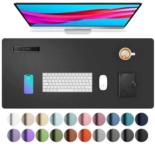 Aothia Faux Leather Desk Mat Blue Topaz 55" x 24" | Protects Your Desk from Scratches and Spills — 31.5" x 15.7" / Black