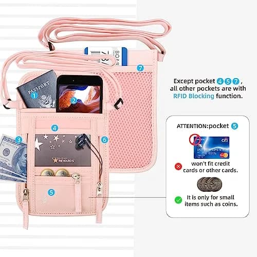 WALNEW RFID Blocking Passport Holder Neck Pouch 19cm (7.5in) | Secure Travel Wallet for Men & Women thumbnail 5