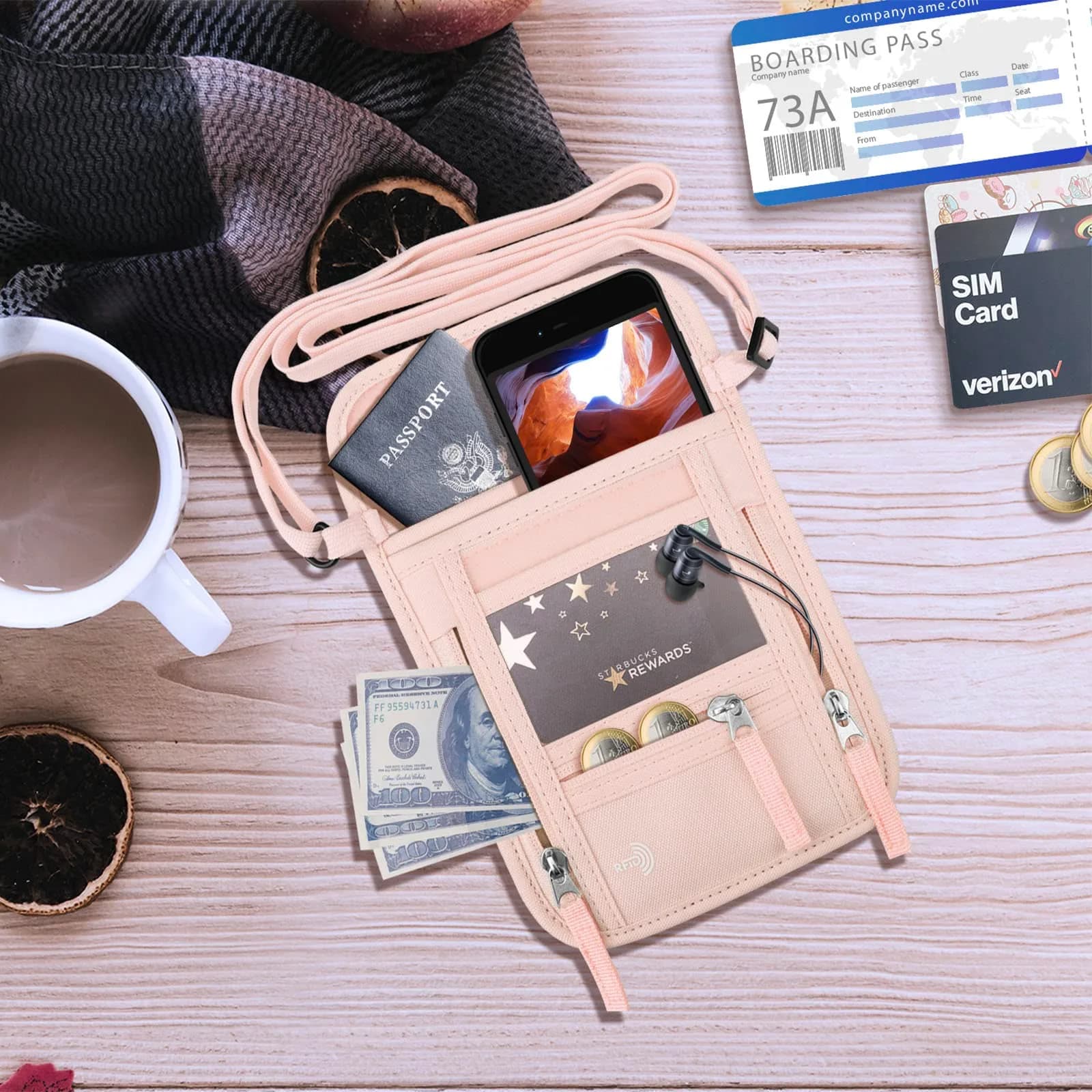 WALNEW RFID Blocking Passport Holder Neck Pouch 19cm (7.5in) | Secure Travel Wallet for Men & Women - view 7
