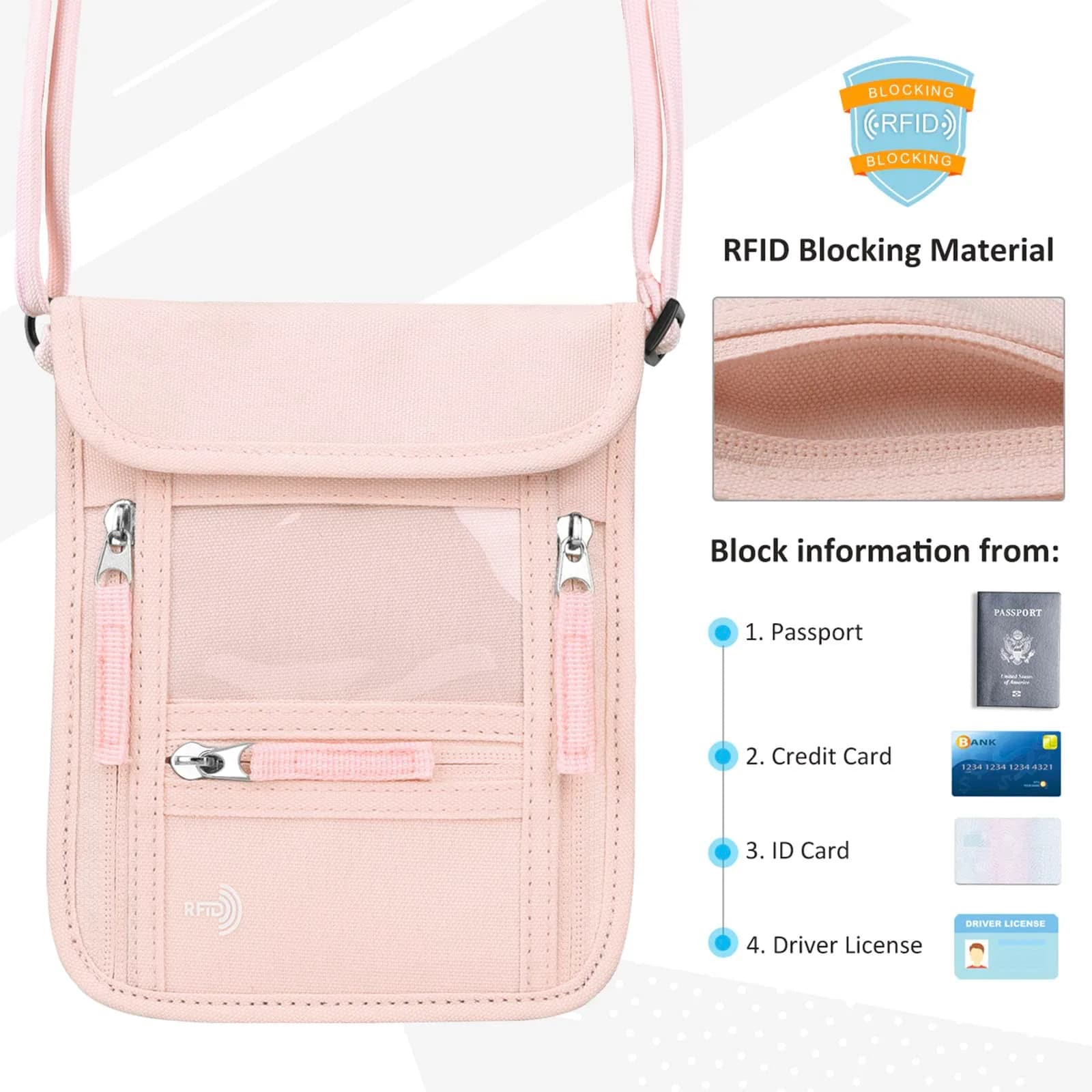 WALNEW RFID Blocking Passport Holder Neck Pouch 19cm (7.5in) | Secure Travel Wallet for Men & Women - view 3