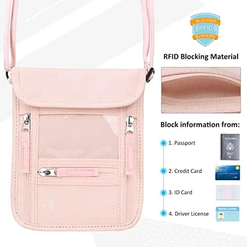 WALNEW RFID Blocking Passport Holder Neck Pouch 19cm (7.5in) | Secure Travel Wallet for Men & Women thumbnail 3