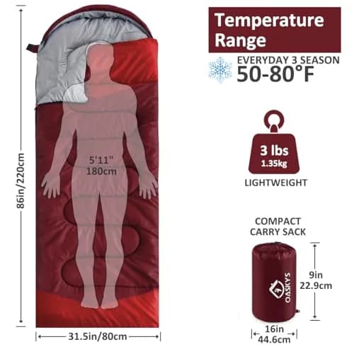 oaskys Camping Sleeping Bag - 3 Season Waterproof & Lightweight | Suitable for Adults & Kids thumbnail 2