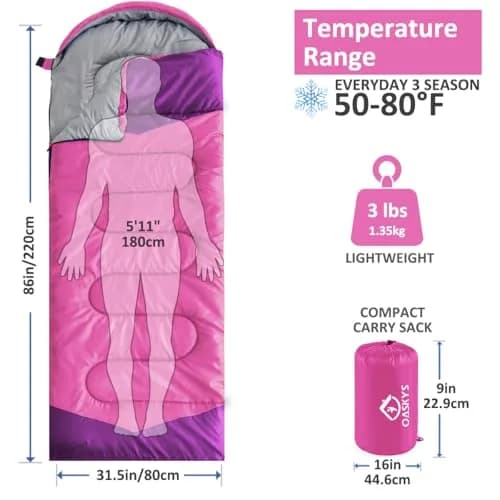 oaskys Camping Sleeping Bag - 3 Season Warm & Cool Weather | Waterproof & Lightweight for Adults & Kids thumbnail 2