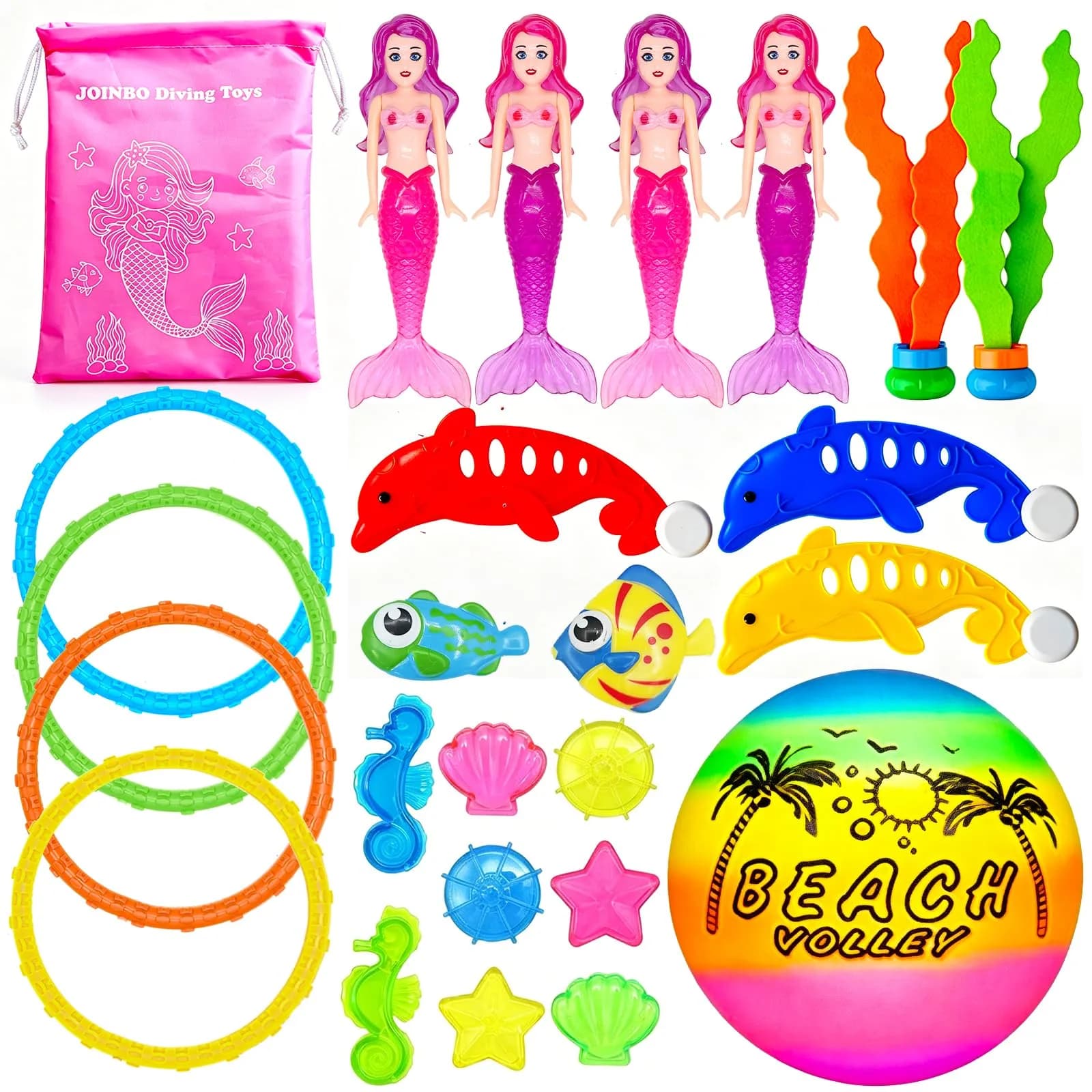 JOINBO 24 Pcs Diving Pool Toys for Kids Ages 3-12 | Set with Storage Bag, Non-toxic ABS, Sinking & Fun — Mermaid Set