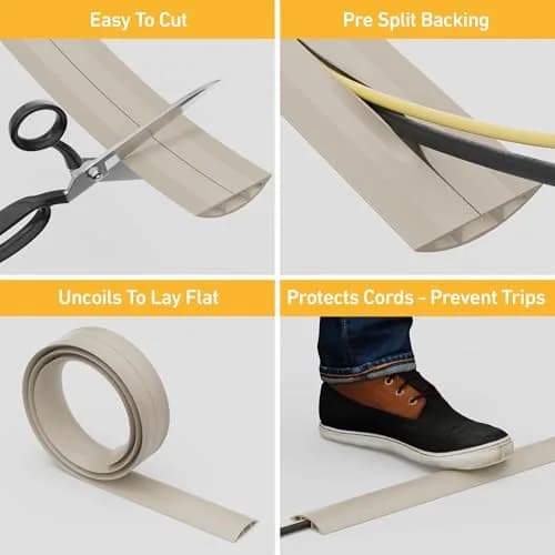 D-Line 6ft Floor Cord Cover Beige | Heavy Duty Cable Protector for Floors thumbnail 2