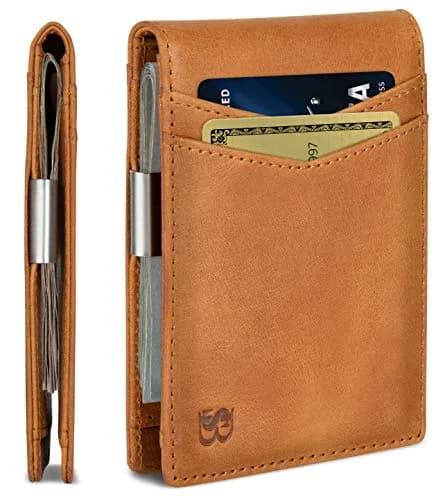 SERMAN BRANDS Money Clip Wallet - Slim RFID Blocking Card Holder, Full Grain Leather, 4.3x3.1 inches | Minimalist Front Pocket thumbnail 1