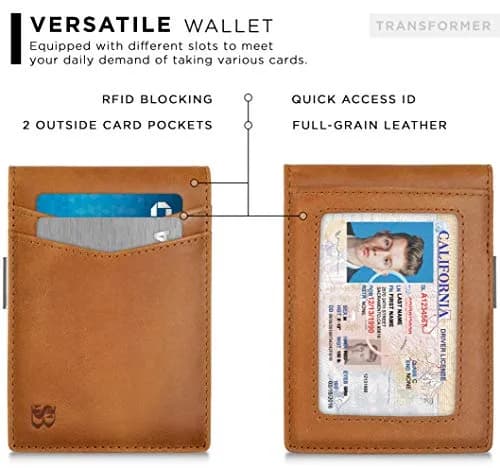 SERMAN BRANDS Money Clip Wallet - Slim RFID Blocking Card Holder, Full Grain Leather, 4.3x3.1 inches | Minimalist Front Pocket thumbnail 4