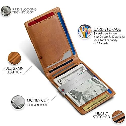 SERMAN BRANDS Money Clip Wallet - Slim RFID Blocking Card Holder, Full Grain Leather, 4.3x3.1 inches | Minimalist Front Pocket thumbnail 5