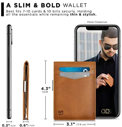 SERMAN BRANDS Money Clip Wallet - Slim RFID Blocking Card Holder, Full Grain Leather, 4.3x3.1 inches | Minimalist Front Pocket thumbnail 3
