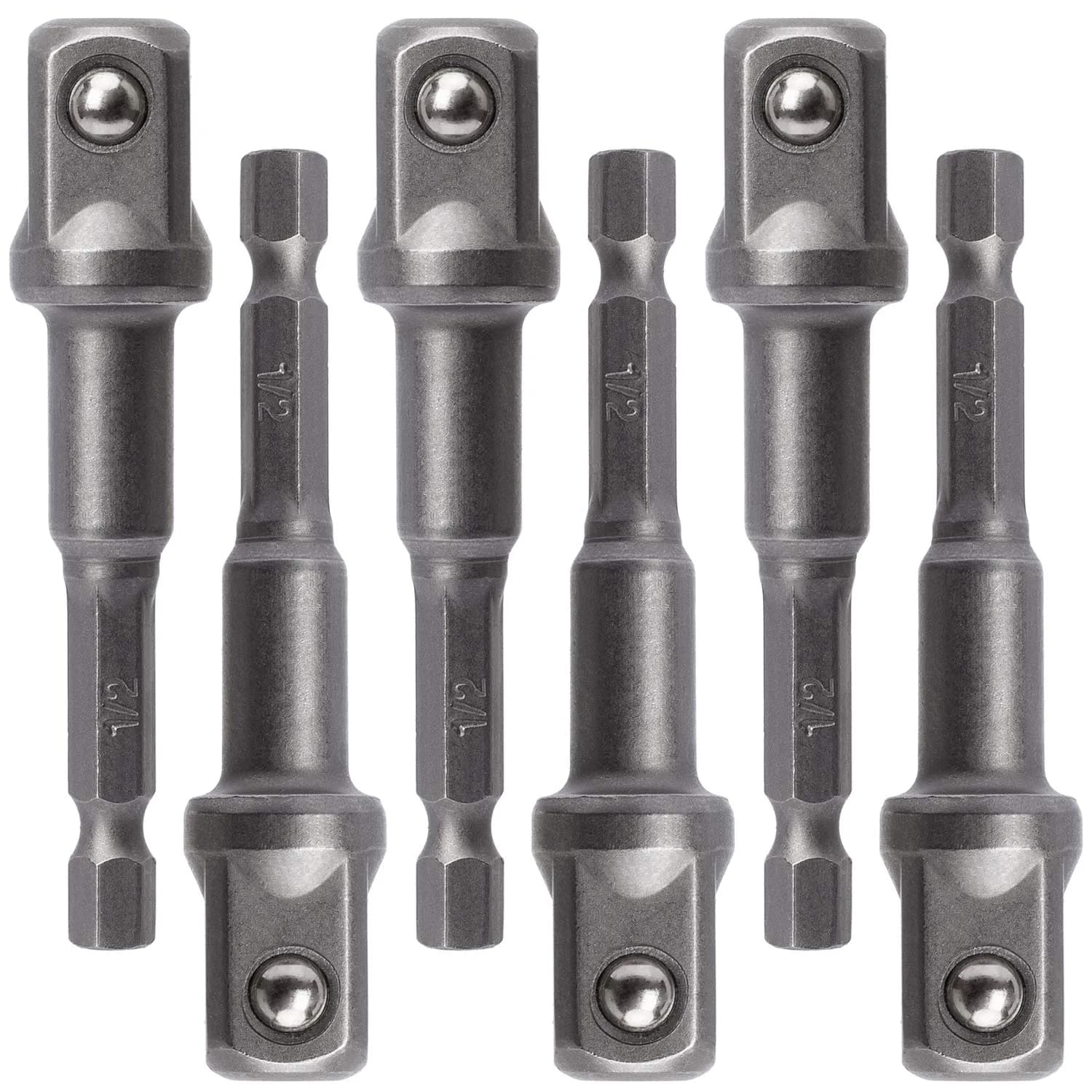 OIIKI 6 Pack 1/4 inch Square Socket Adapter Bit Set | Hardened HSS Impact Driver Bits for Automotive & DIY Use — 6PCS 1/2 inch
