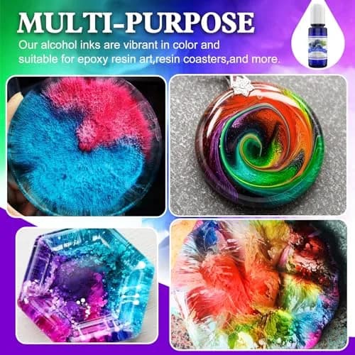 DecorRom Alcohol Ink Set 24 Colors 10ml Bottles | Vibrant Transparent Inks for Resin Art thumbnail 4
