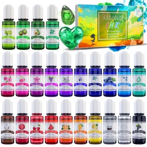 DecorRom Alcohol Ink Set 24 Colors 10ml Bottles | Vibrant Transparent Inks for Resin Art thumbnail 1