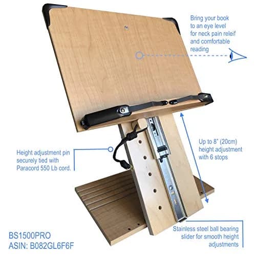 A+ BOOK STAND BS1500PRO Large Portable Height Adjustable Foldable Eye-Level Ergonomic Bookstand Holder with Page Holders | 30 cm (11.81 in) Length thumbnail 4