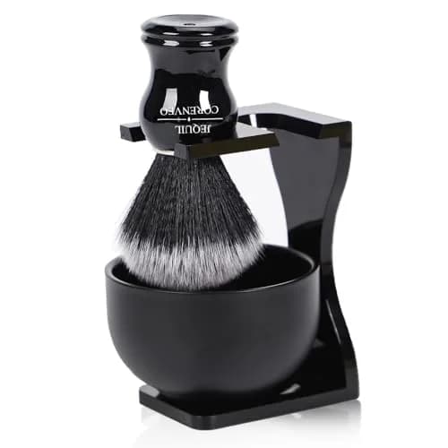 JEQUIL&CORENVEO Men's Shaving Brush Set, 3pcs Synthetic with Stand & Bowl | Soft, Animal-Free Bristles thumbnail 1