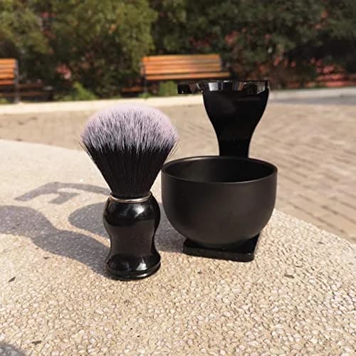 JEQUIL&CORENVEO Men's Shaving Brush Set, 3pcs Synthetic with Stand & Bowl | Soft, Animal-Free Bristles thumbnail 5