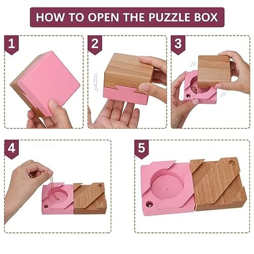 DC-BEAUTIFUL Wooden Magic Box Brain Teaser Box, Pink 7.4 cm (2.9 in) | Challenging Puzzle for Adults & Teens thumbnail 4