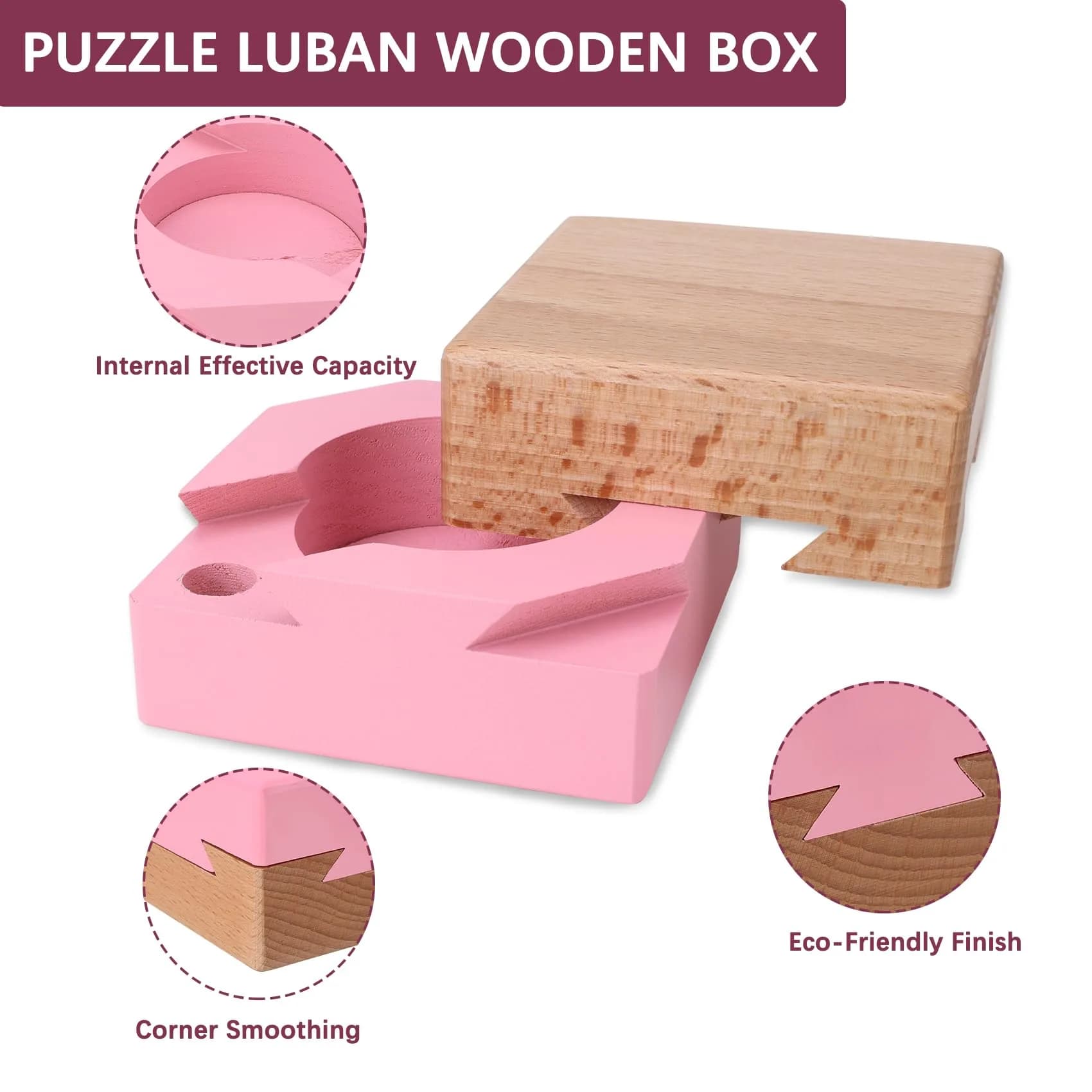 DC-BEAUTIFUL Wooden Magic Box Brain Teaser Box, Pink 7.4 cm (2.9 in) | Challenging Puzzle for Adults & Teens - view 6