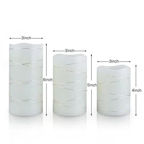 H-BLOSSOM Flickering Flameless Candles Set of 3 (3" x 4"/5"/6") Ivory Real Wax Pillar with Embedded String Lights thumbnail 8
