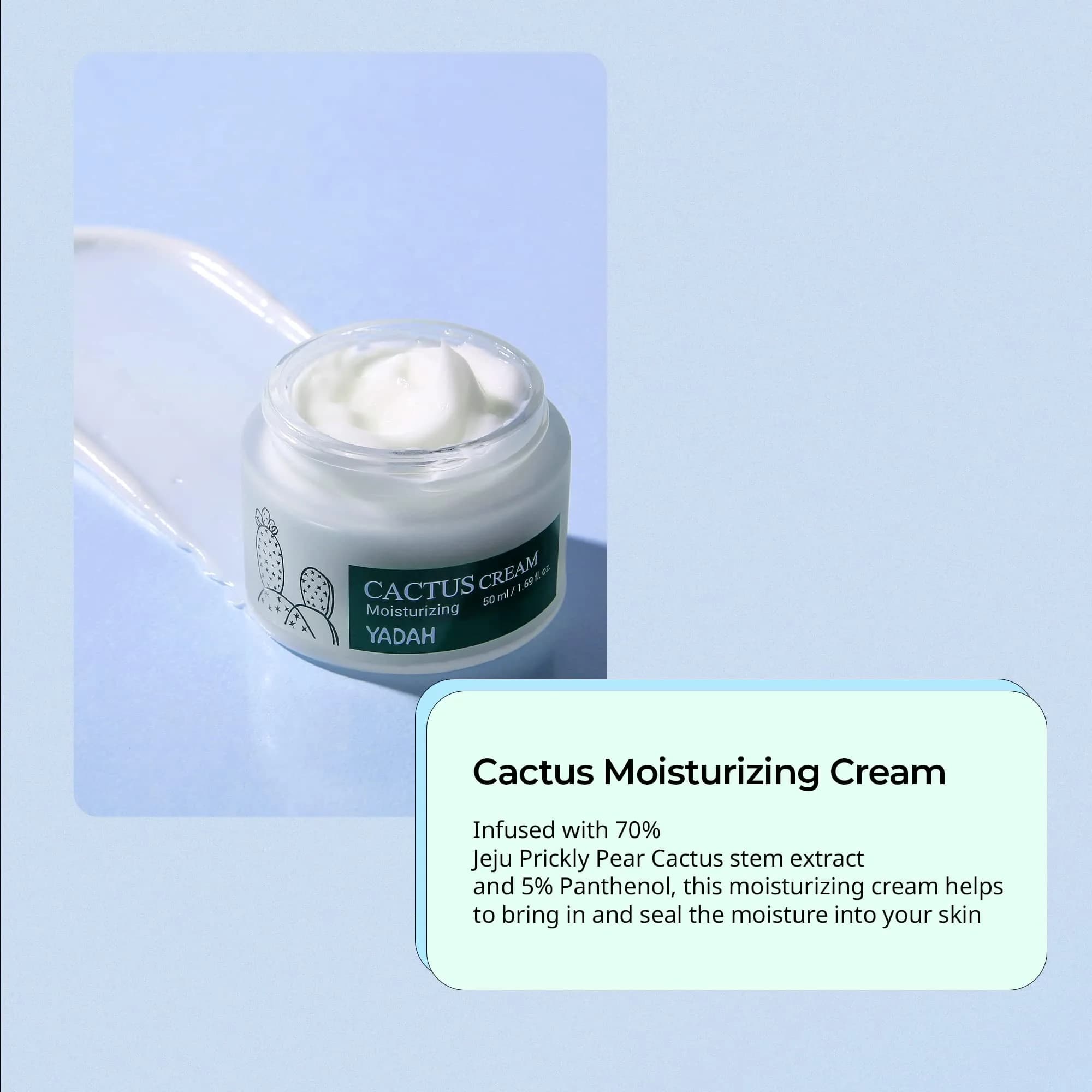 YADAH Cactus Cream 50ml (1.69 Fl Oz) | Soothes Sensitive Dry Skin with Cactus Extract & Panthenol - view 2