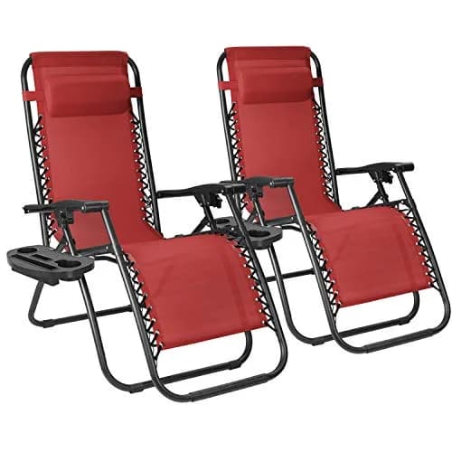 Flamaker Patio Zero Gravity Chair Outdoor Folding Lounge Chair Adjustable Lawn Lounge Chair with Pillow for Poolside Yard Camping (Red) thumbnail 1