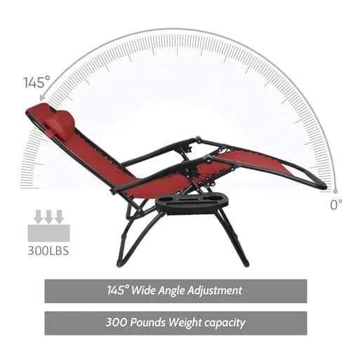 Flamaker Patio Zero Gravity Chair Outdoor Folding Lounge Chair Adjustable Lawn Lounge Chair with Pillow for Poolside Yard Camping (Red) thumbnail 4