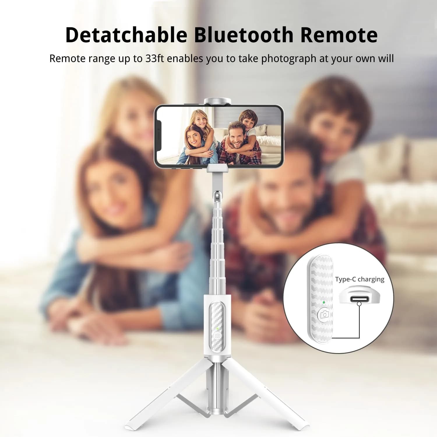 ATUMTEK Selfie Stick Tripod with Bluetooth Remote, 31.3" (79.5 cm) Extendable Aluminum Phone Holder for iPhone & Samsung - view 4