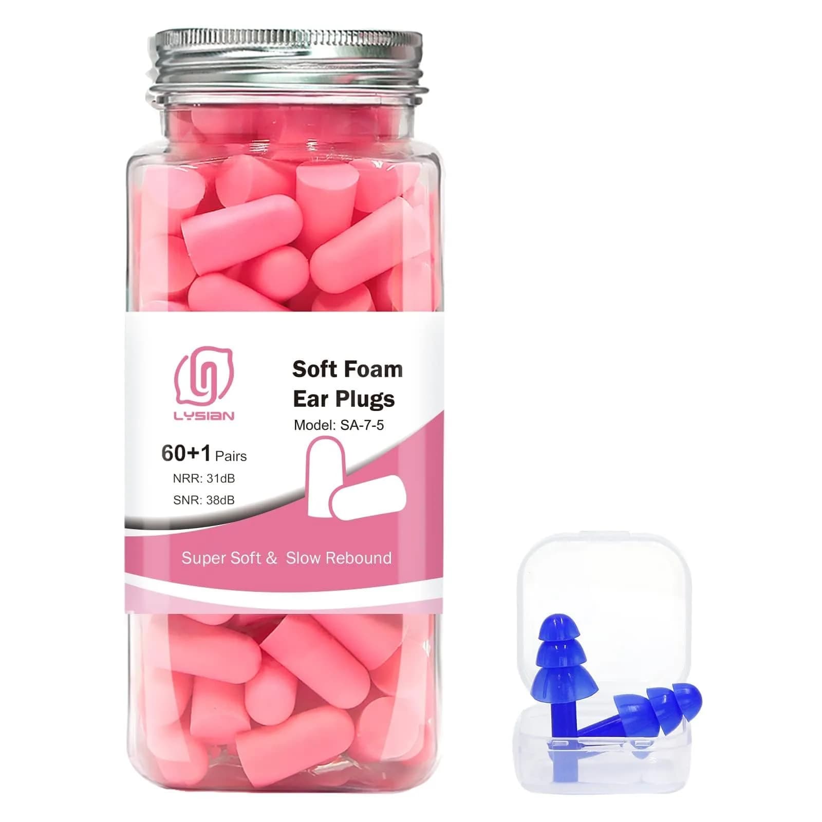 LYSIAN Soft Foam Ear Plugs for Sleeping, 60 Pairs, 38dB SNR | Comfortable Noise Reduction for Sleep & Travel