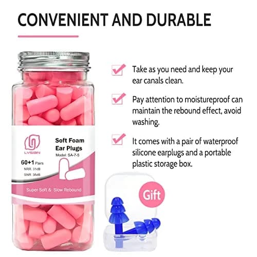 LYSIAN Soft Foam Ear Plugs for Sleeping, 60 Pairs, 38dB SNR | Comfortable Noise Reduction for Sleep & Travel thumbnail 6