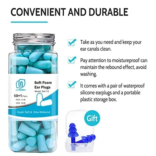 LYSIAN Soft Foam Ear Plugs for Sleeping, 60 Pairs, 38dB SNR, Lake Blue | Ultra Soft, Comfortable Fit for Sleep & Noise Reduction thumbnail 8
