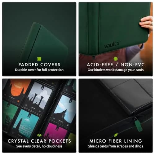 Vault X 9 Pocket Zip Trading Card Binder 360 Cards Exo-Tec Green | Durable, Water-Resistant, Acid-Free Storage thumbnail 6