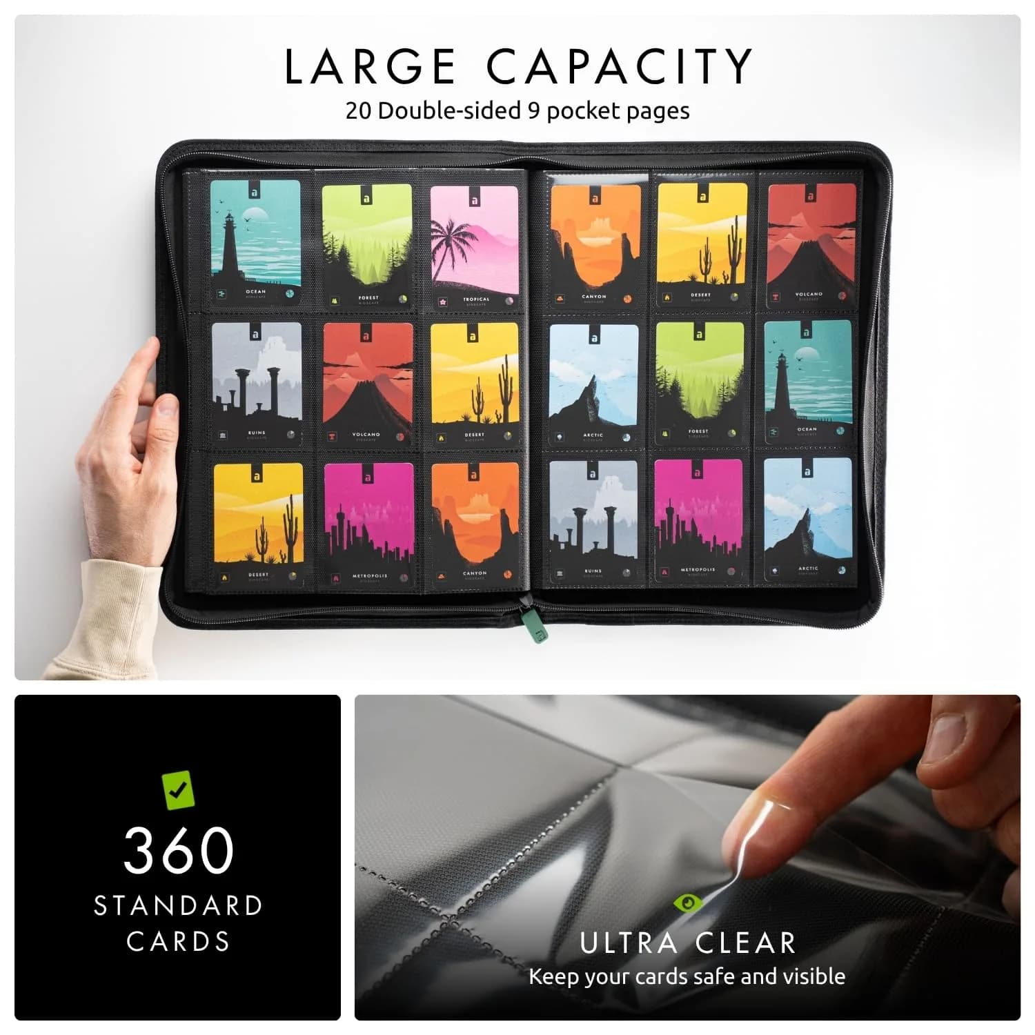 Vault X 9 Pocket Zip Binder with Exo-Tec Cover, 360 Cards, 20 Side-Loading Pages (Green) - view 4