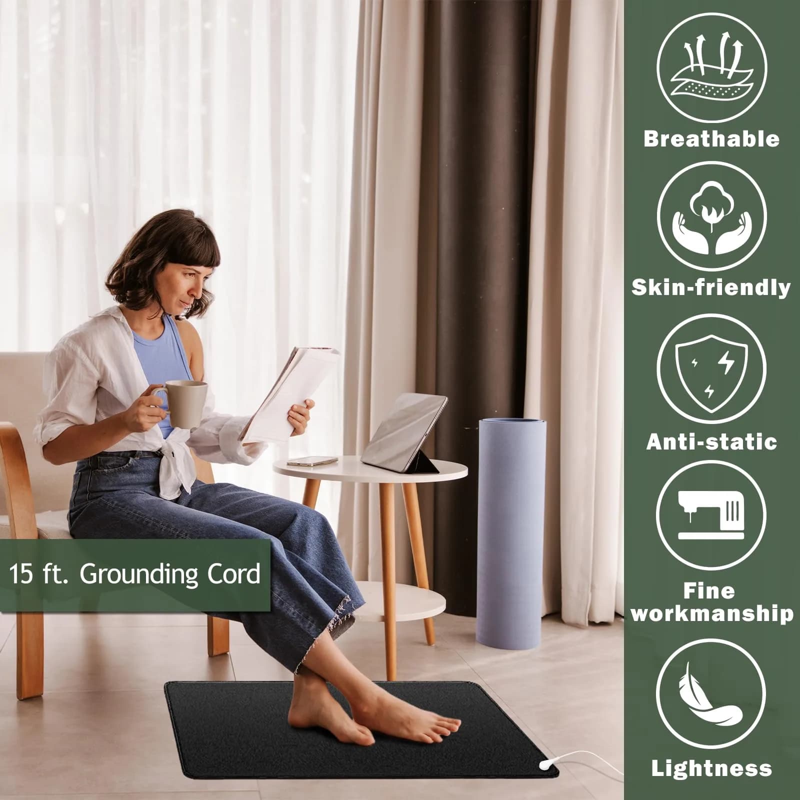 NIULAFR Grounding Mat 60x90 cm (23.6x35.4 Inch) | EMF Recovery with Carbon Fiber Foot Therapy - view 6