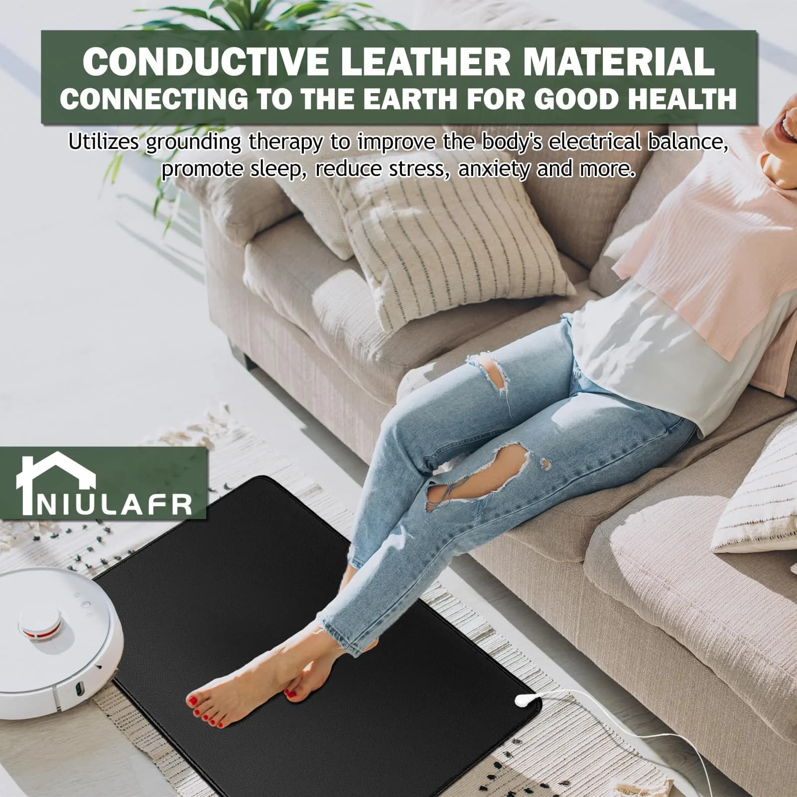 NIULAFR Grounding Mat 60x90 cm (23.6x35.4 Inch) | EMF Recovery with Carbon Fiber Foot Therapy - view 2