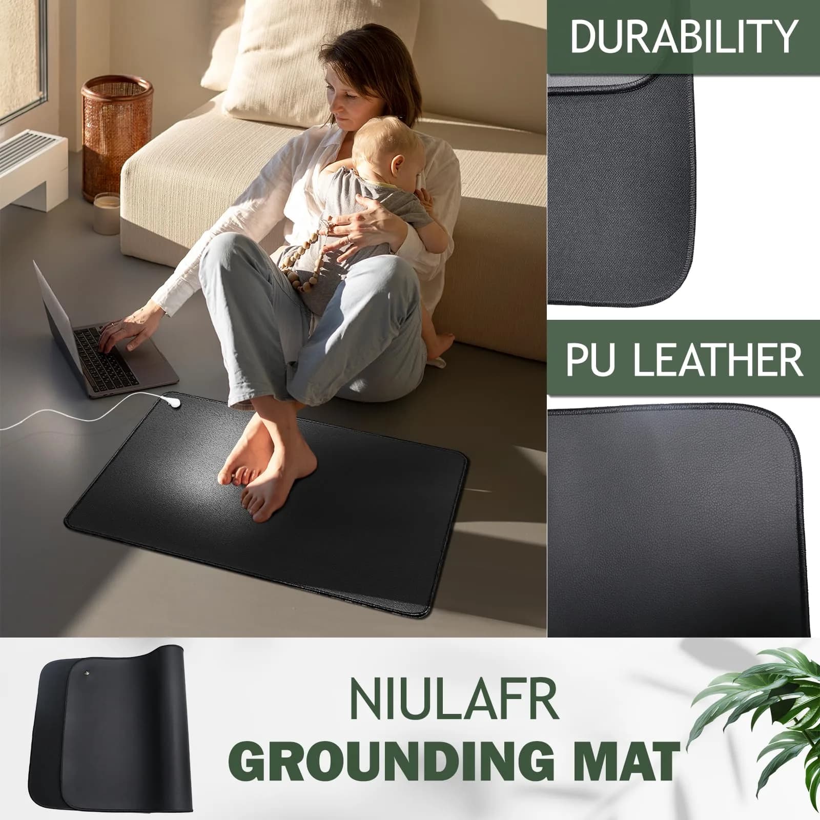 NIULAFR Grounding Mat 60x90 cm (23.6x35.4 Inch) | EMF Recovery with Carbon Fiber Foot Therapy - view 3
