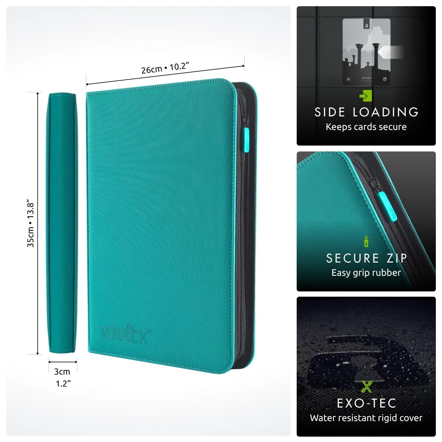 Vault X 9 Pocket Zip Binder Teal 360 Cards | Durable Exo-Tec Material for Card Protection - view 2