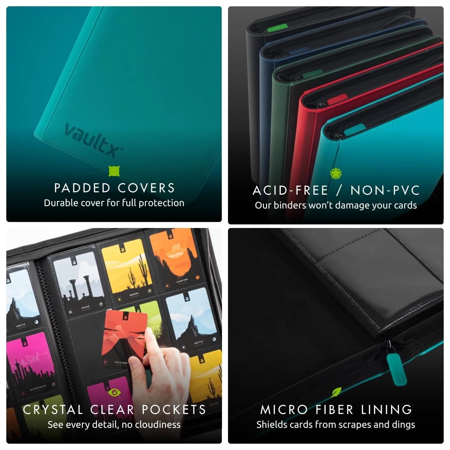 Vault X 9 Pocket Zip Binder Teal 360 Cards | Durable Exo-Tec Material for Card Protection - view 6