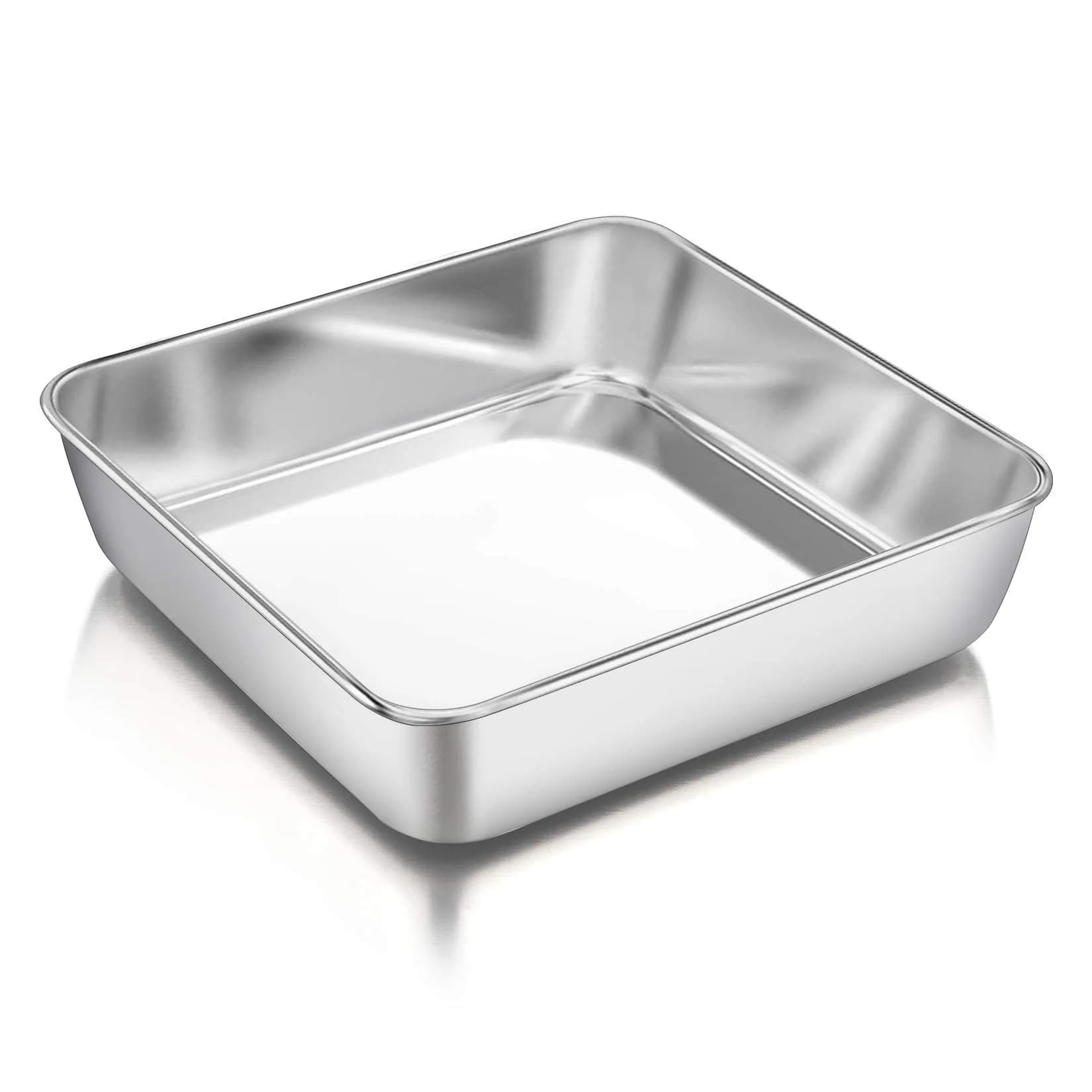 P&P CHEF Square Baking Pan 8x8 Inch (20.3x20.3 cm) | Heavy Duty Stainless Steel for Brownies & Cakes