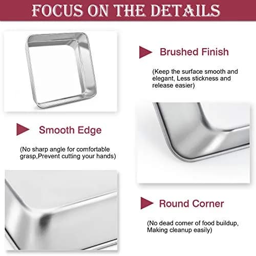 P&P CHEF Square Baking Pan 8x8 Inch (20.3x20.3 cm) | Heavy Duty Stainless Steel for Brownies & Cakes thumbnail 4