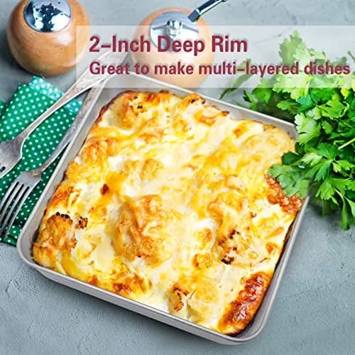 P&P CHEF Square Baking Pan 8x8 Inch (20.3x20.3 cm) | Heavy Duty Stainless Steel for Brownies & Cakes thumbnail 5
