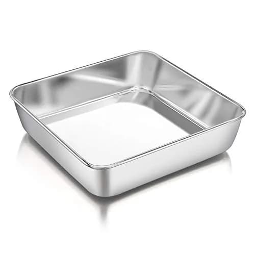 P&P CHEF Square Baking Pan 8x8 Inch (20.3x20.3 cm) | Heavy Duty Stainless Steel for Brownies & Cakes thumbnail 1