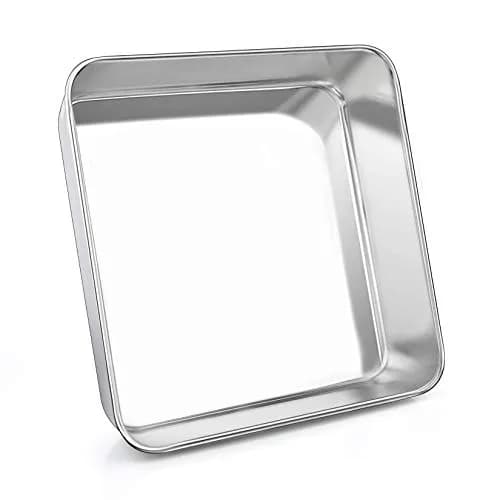 P&P CHEF Square Baking Pan 8x8 Inch (20.3x20.3 cm) | Heavy Duty Stainless Steel for Brownies & Cakes thumbnail 7