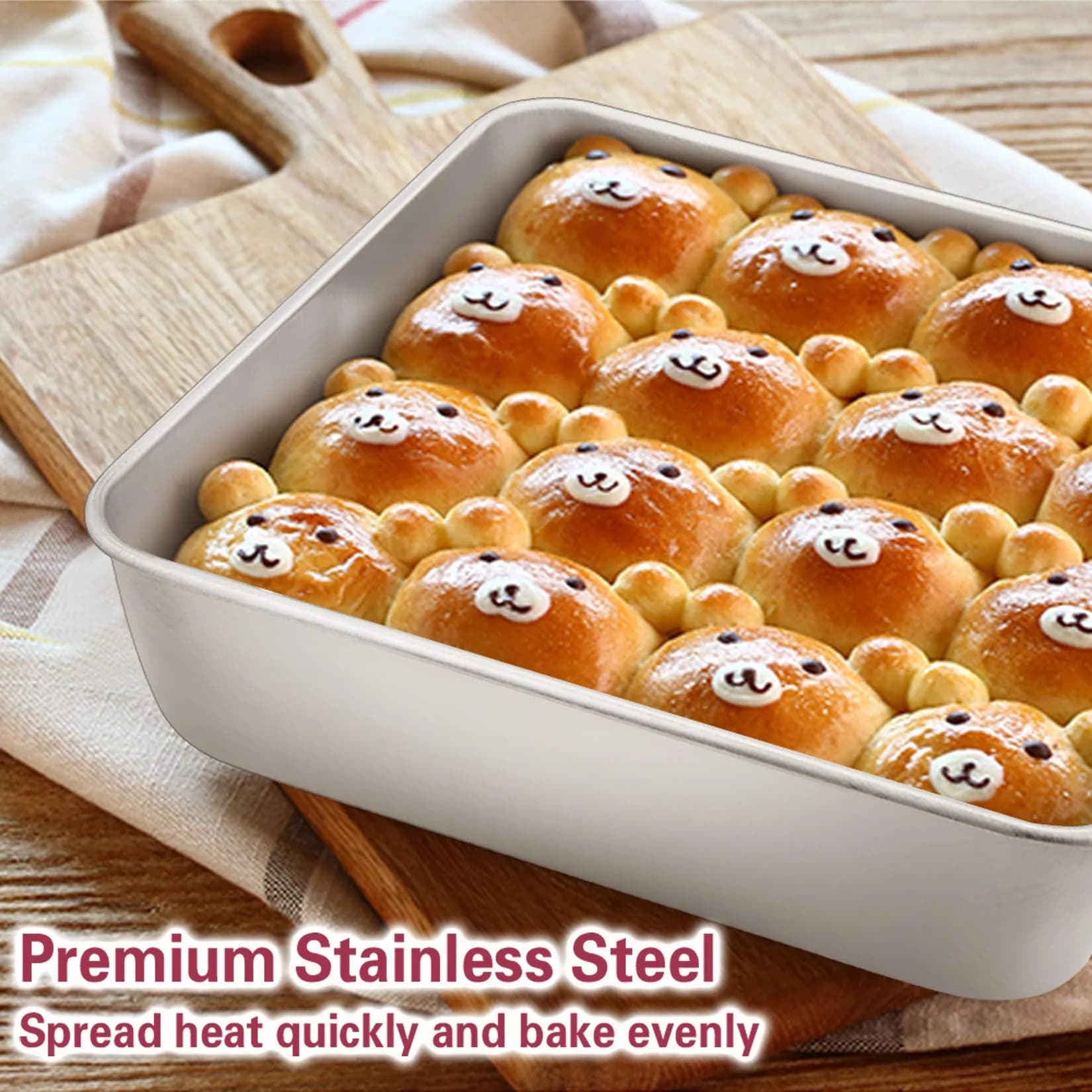 P&P CHEF Square Baking Pan 8x8 Inch (20.3x20.3 cm) | Heavy Duty Stainless Steel for Brownies & Cakes - view 3