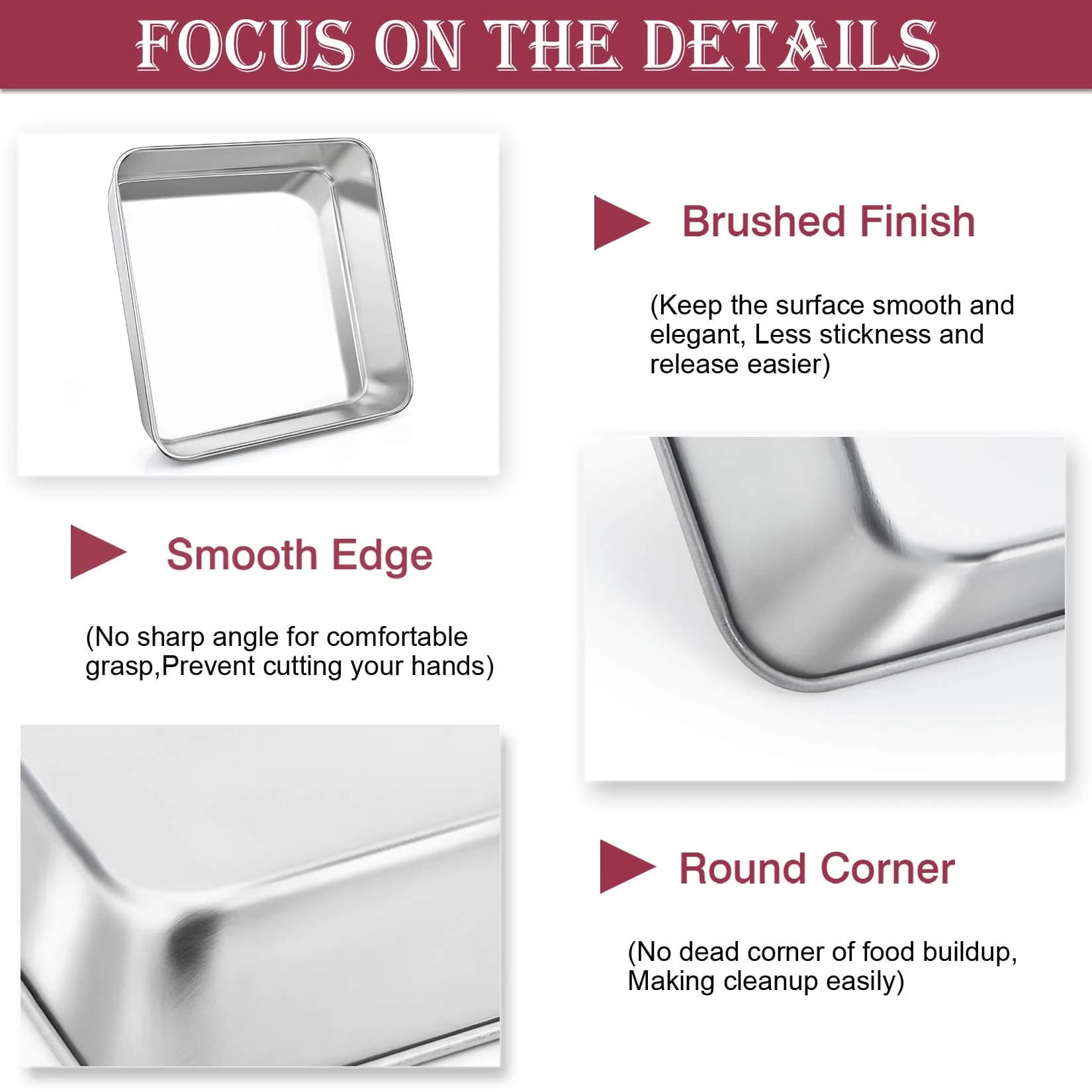 P&P CHEF Square Baking Pan 8x8 Inch (20.3x20.3 cm) | Heavy Duty Stainless Steel for Brownies & Cakes - view 4