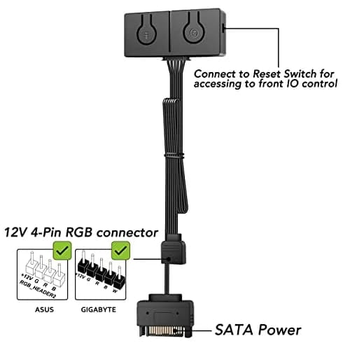 EZDIY-FAB 12V to 5V RGB Converter, 3-Way Splitter, SATA Connector, 50 Color Modes, 100x 5V LEDs | Built-in 50 Color Modes for RGB Control thumbnail 2